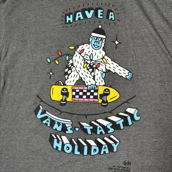 Vans SASQUATCH T Shirt Happy Holidays Van Doren Collection Christmas Sz XL GREY - Picture 3 of 9